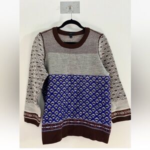 J.CREW Colorblock Fair Isle 100% Merino Wool Geometric Knit Sweater Size L